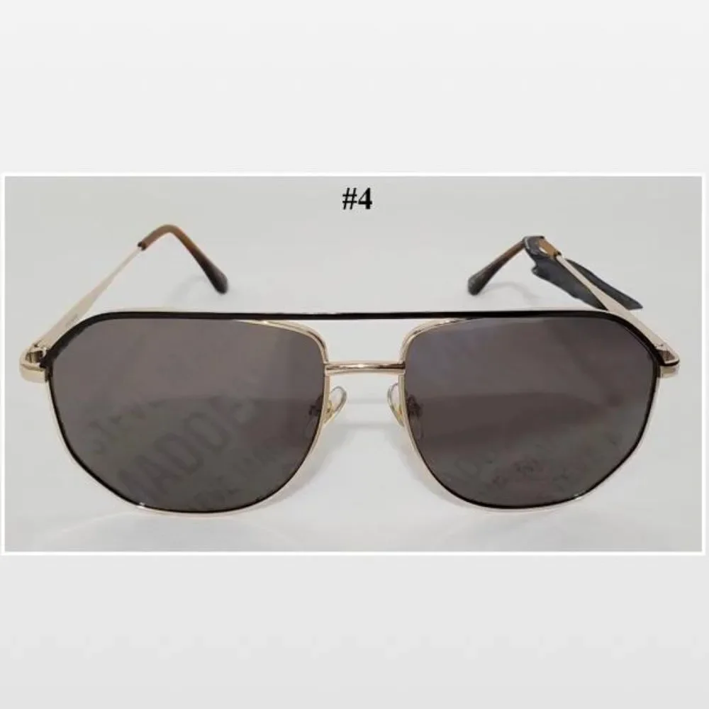 New Steve Madden Sunglasses Logo Printed Mirrored Aviators Black Gold NWT - Picture 2 of 16